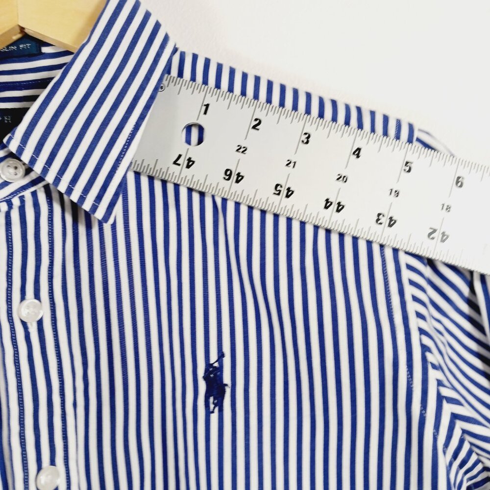 Ralph Lauren Slim Fit Navy & White Pin Stripe Shirt, Cotton , Size 10, Preppy - Picture 14 of 16